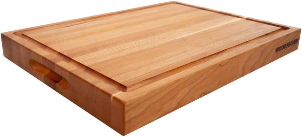 Large Wood Cutting Board from American Cherry - A Butcher Block That Comes with Juice Groove for Cutting Meat and Juicy Veggies Easily - Cherry Chopping Board - 20x16x1.5 inches