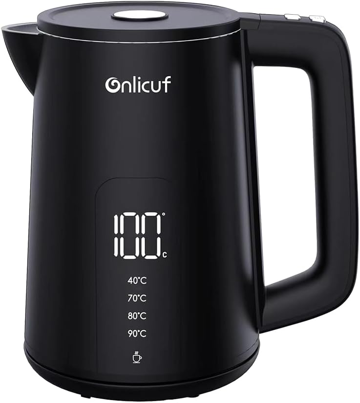 Electric Water Kettle,1.7L Double Wall Electric Tea Kettle with Temperature Control, Stainless Steel Water Boiler Heater, Digital Screen Teapot, Cordless, BPA-Free, Black