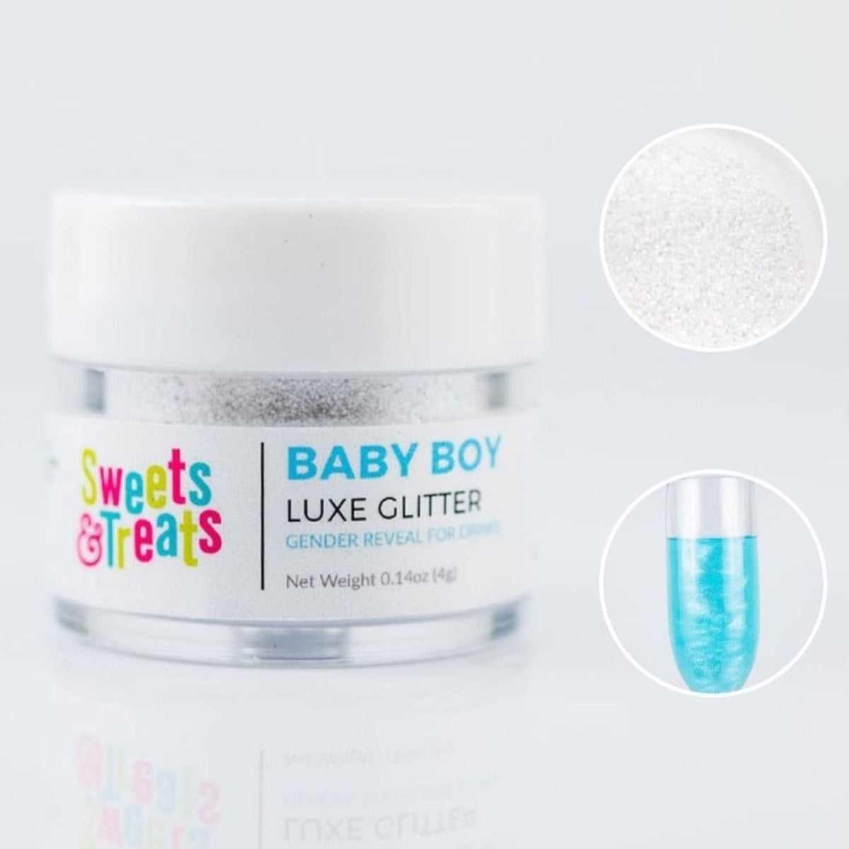 Sweets & Treats Boutique Gender Reveal Decorations Edible Glitter for Drinks, Magical Ideas, Surprise Boy or Girl Sprinkles as Drink Brew Glitter, Baby - Blue