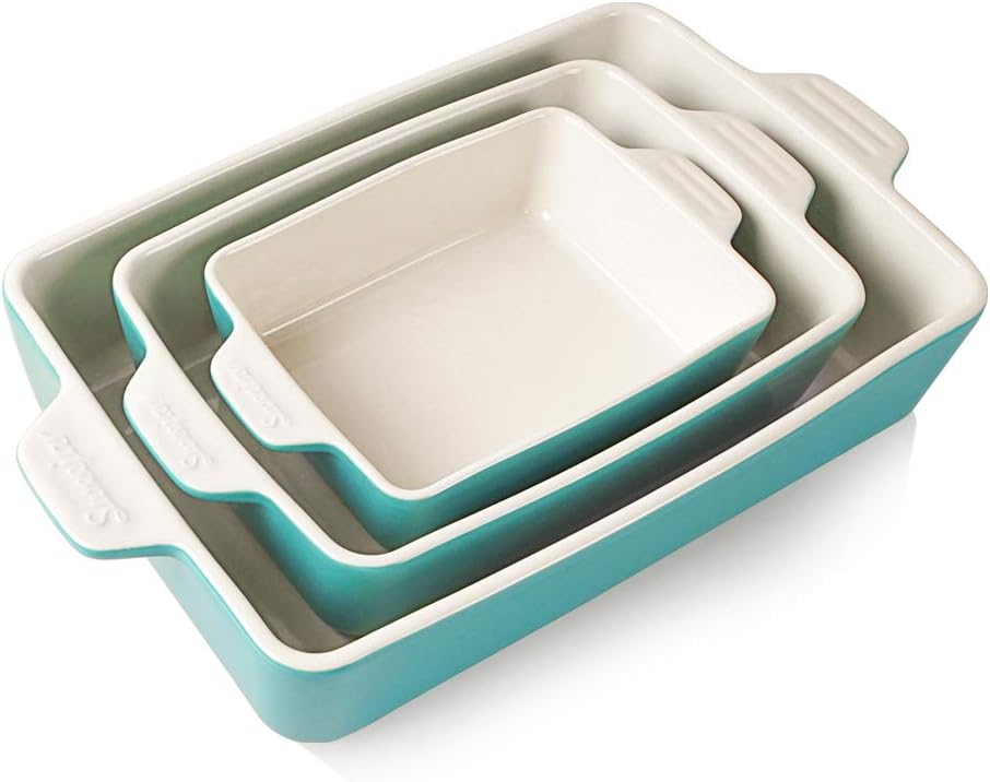 Sweejar Ceramic Bakeware Set, Rectangular Baking Dish for Oven Lasagna Pans for Cooking, Kitchen, Cake Dinner, Banquet and Daily Use, 11.8 x 7.8 x 2.76 Inches of Casserole Dishes (Turquoise)