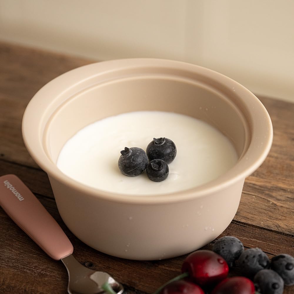 Microwave Silicone Steamer for Baby Food, Made In Korea, Oven & Dishwasher Safe to 482°F, Easy Clean, Microwave Pot with Handle & Lid, 100% Food Grade Steamer Bowl (Creme Brulee, 550ml + 800ml set)