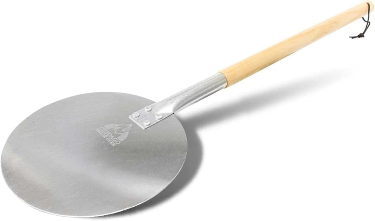 Chicago Brick Oven Pizza Turning Peel PRO - 9" Diameter- 31.5" Detachable Wooden Handle with Leather Strap, Premium Hard Aluminum, Perfect for Professional & Home Use, Ideal Bakeware, Oven Accessory