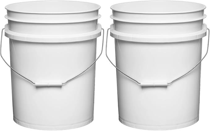 House Naturals 5 Gallon Premium HPDE Plastic Bucket - Made in USA Food Grade Storage Container, BPA Free All Purpose Pail (2, White)