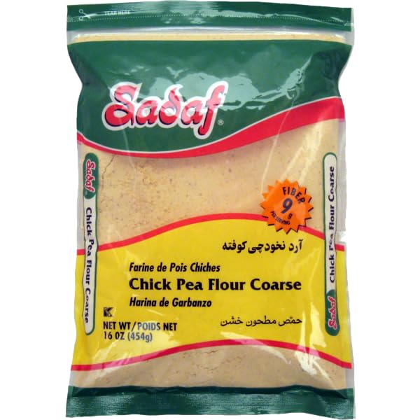 Sadaf Chickpea Flour - Coarsed Chickpea Flour for Cooking & Baking - Garbanzo Flour - Harina de Garbanzo - Kosher - 16 Oz Resealable Bag