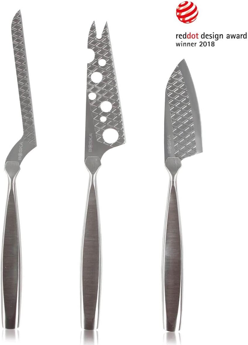 Boska Stainless Steel Cheese 3 Knife Set - Great for Cheese - Multi-Purpose Cheese Slicer - Handheld Slicer - Silver Non-Stick - Dishwasher Safe - For Kitchen Cooking