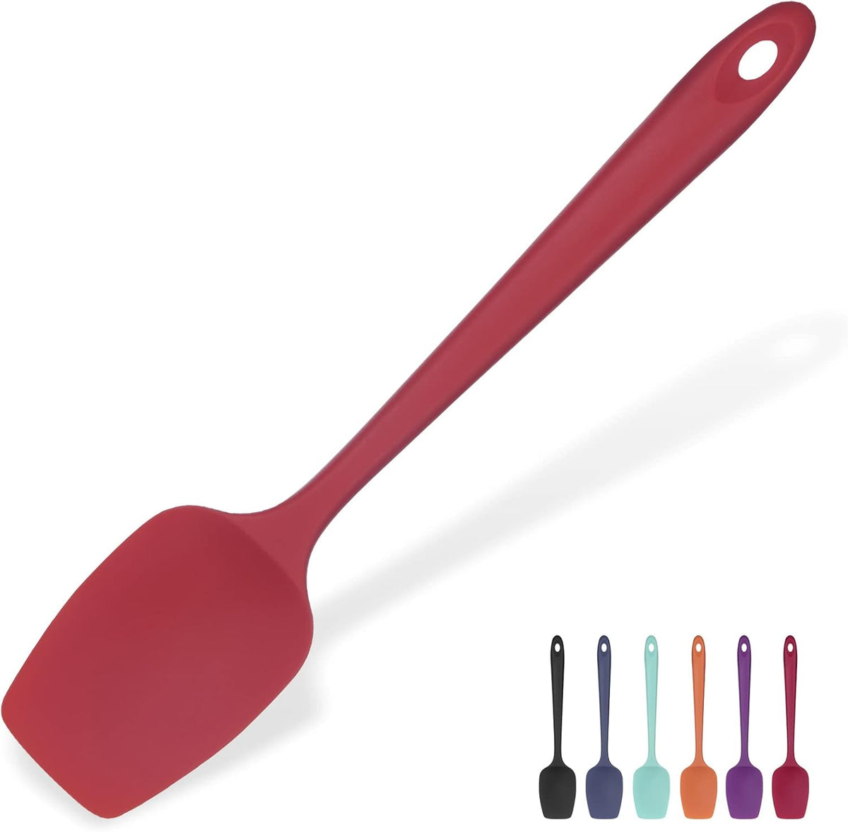 Heat Resistant Silicone Spoon Spatula: U-Taste 600ºF High Heat Flexible 11.38in Silicon Mixing Stirring Cooking Scraping Baking Bowl Scraper Seamless Spreader for Nonstick Cookware (Red)