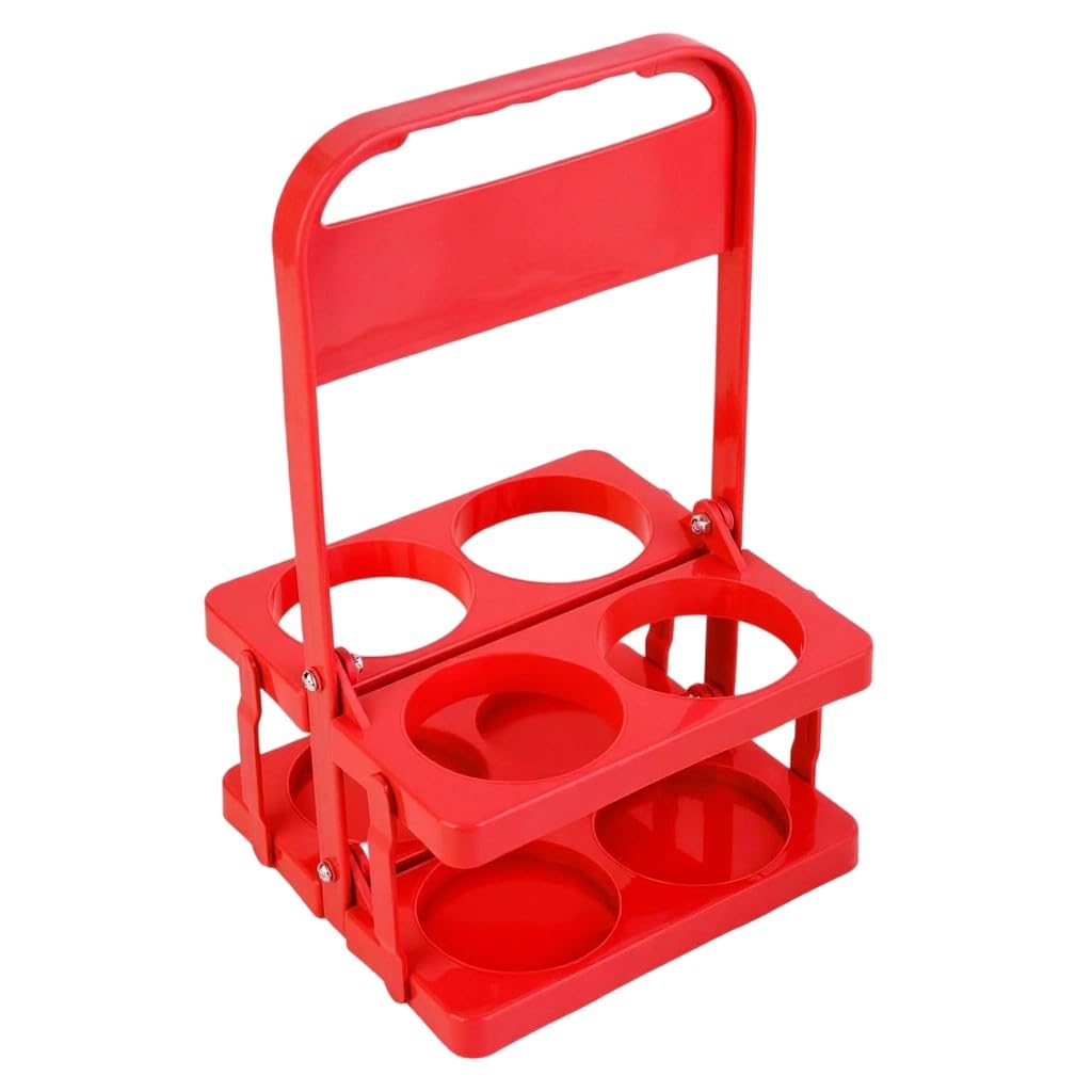 Bodaon 4 Cup Drink Carrier with Handle, Plastic Cup Carriers for Drinks, Drink Holder for Car, GrubHub/Eats Doordash Accessories, Portable Foldable Reusable Mobile, Use for Food Delivery Bag, Red