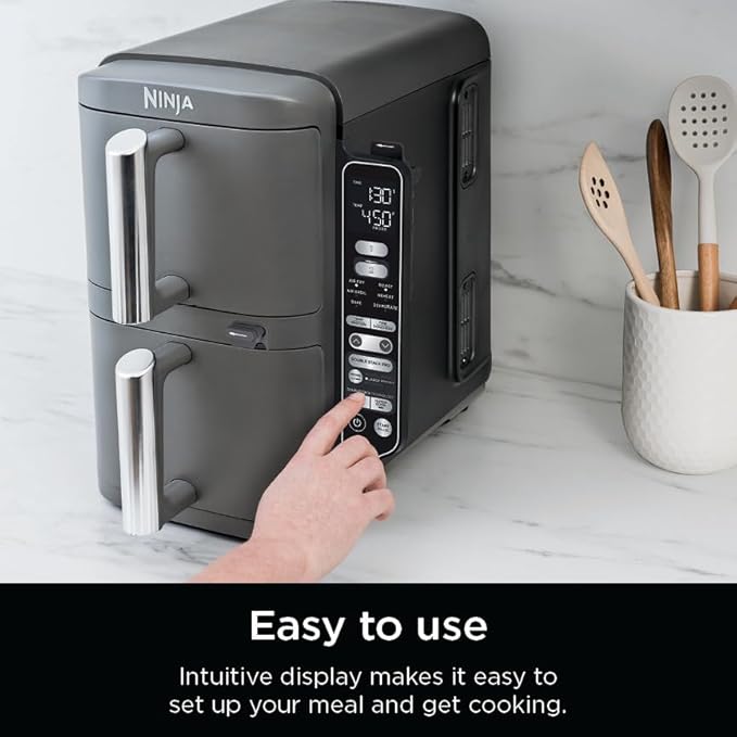 Ninja DoubleStack XL Smart 2-Basket Air Fryer, Smart Cook System, DoubleStack Technology Cook 4 Foods at Once, Space Saving Design, 10 QT, 6-in-1, Smart Finish & Match Cook, Air Fry, Broil, Bake SL451