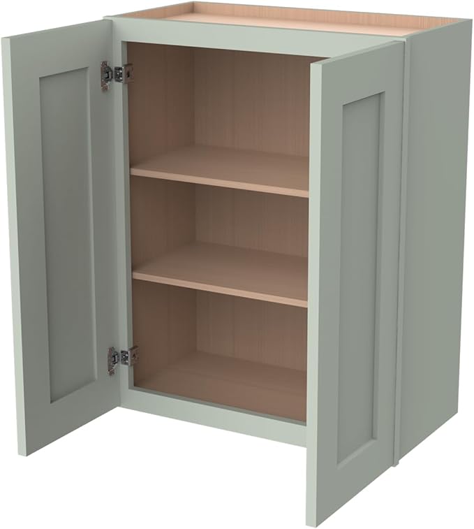 Wall-Mounted Cabinet – Solid Wood Shaker Style Medicine Cabinet with Adjustable Shelves & Soft-Close Doors for Bathroom, Kitchen, and Office Storage (Jade Green, 36" W x 12" D x 36" H)