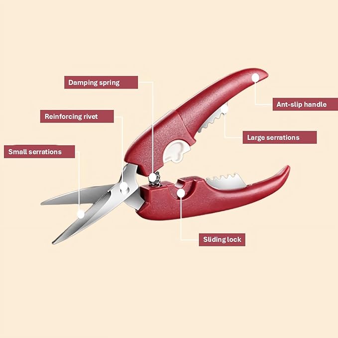 ACCUFINE Crab Crackers and Tools Red in Case Set for Party Crab Scissors for Cutting the Shell Lobster Crackers and Picks SetS with Carrying Case Seafood Scissor Shrimp (red)