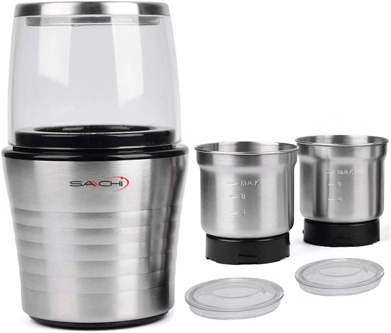 Saachi 2-in-1 Electric Coffee Grinder Plus Wet and Dry Spice Grinder with 2 Stainless Steel Blades Removable Bowls, SA-2915