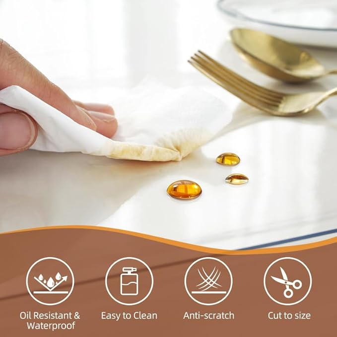 Warmstar Clear Table Cover Protector 44 x 114 Inch,1.5mm Thick Plastic Table Cover Rectangle,PVC Clear Table Protector,Desk Protector Mat for Kitchen, Dresser, Writing Desk，Dining Room Table