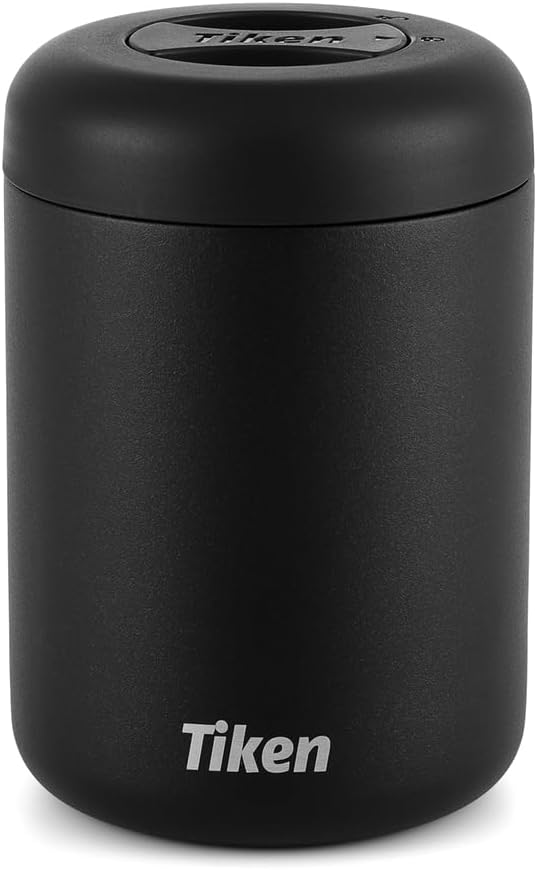 Tiken Airtight Coffee Canister Compact Size for Outdoors - Double Wall Stainless Steel, UV Blocking, Switchable to Food Storage Container 830ml Black