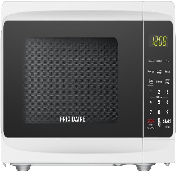 Frigidaire Countertop Microwave - Digital Control Panel - 6 Auto Cooking Settings - 10 Power Levels - Child Safety Lock - 0.7 Cu. Ft., White