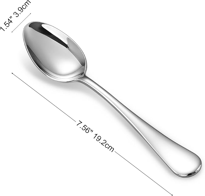 KEAWELL Premium Verona 8-Piece Spoon Set 7.6-Inch – 18/10 Stainless Steel, Heavy-Duty Mirror-Finished Flatware for Daily Meals, Hosting, and Special Occasions (8, Dinner Spoons)