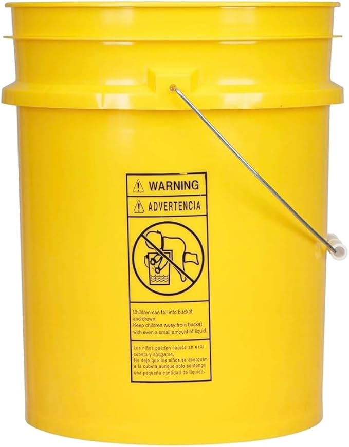 House Naturals 5 Gallon Premium HPDE Plastic Bucket - Made in USA Food Grade Storage Container, BPA Free All Purpose Pail (3, Yellow)