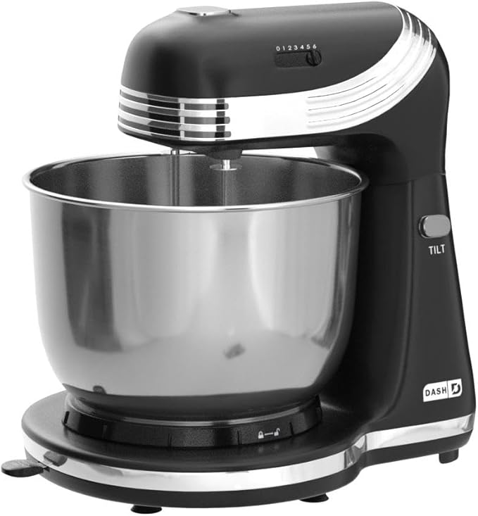 Dash Stand Mixer (Electric Mixer for Everyday Use): 6 Speed Stand Mixer with 3 qt Stainless Steel Mixing Bowl, Dough Hooks & Mixer Beaters for Dressings, Frosting, Meringues & More - Black