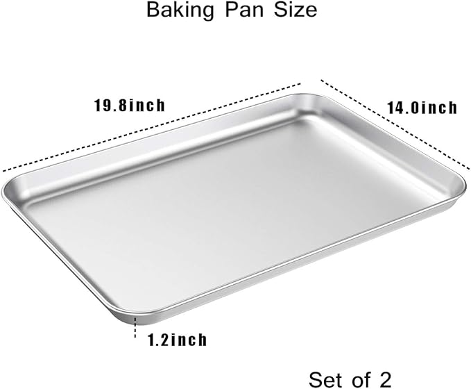 Baking Sheet Set of 2, Wildone Stainless Steel Baking Tray Cookie Pan, Size 20 x 14 x 1 Inch, Non Toxic & Heavy Duty & Easy Clean