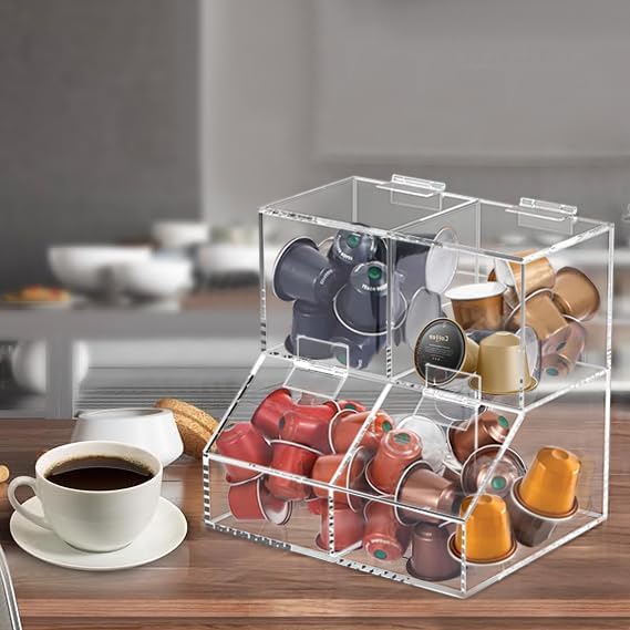 8611 Clear Countertop Storage for Coffee Capsules, Acrylic Holder Organizer, Coffee Filter Holder, Pods Holder for Counter