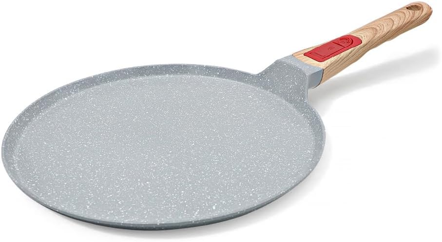 Ceramic Crepe Pan 10 in, Nonstick Dosa Pan with Detachable Handle, Pancake Pan Blue