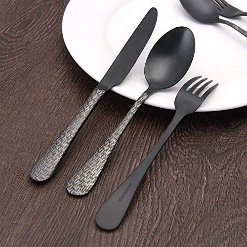 Matte Black Silverware Set,SHARECOOK Satin Finish 40-Piece Stainless Steel Flatware Set,Kitchen Utensil Set Service for 8,Tableware Cutlery Set for Home and Restaurant, Dishwasher Safe