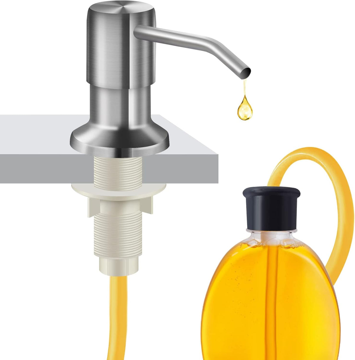 Soap Dispenser for Kitchen Sink and Extension Tube Kit, Stainless Steel SoapDispenser with 47 Inches Tube Connects Directly to Soap Bottle, Hand and Dish Soap Dispenser Pump （Brushed Nickel）