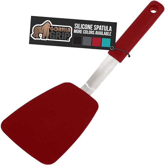 GORILLA GRIP Patented BPA-Free Non-Scratch Spatula, Heat Resistant Flexible Silicone Head for Nonstick Cooking Pans, Soft Rubber Handle, Kitchen Spatulas for Flipping Eggs, Pancakes, 11.6 in, Red