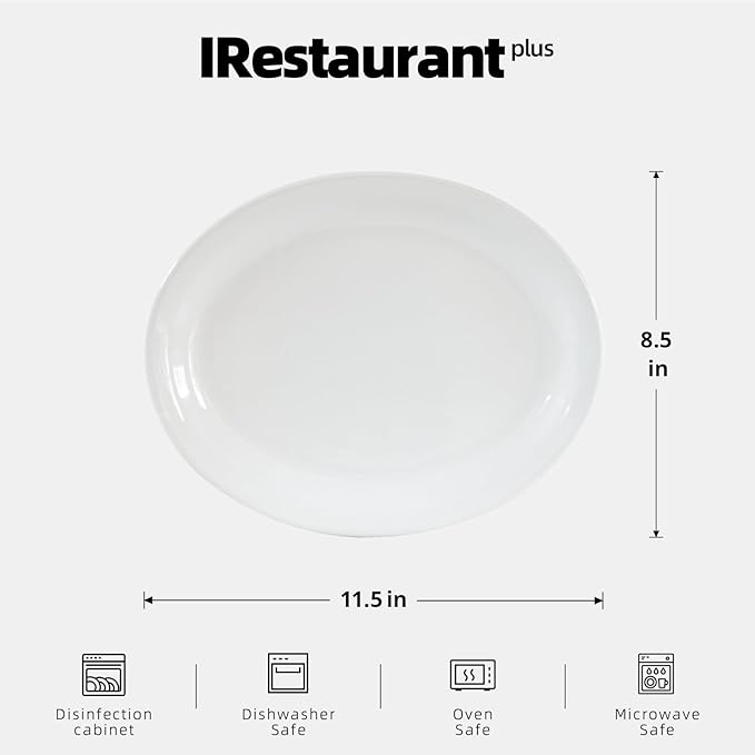 Stoneware Narrow Rim Commercial Grade Dinnerware,Bright White Oval Platter 11.5" x 8.5", Case of 12
