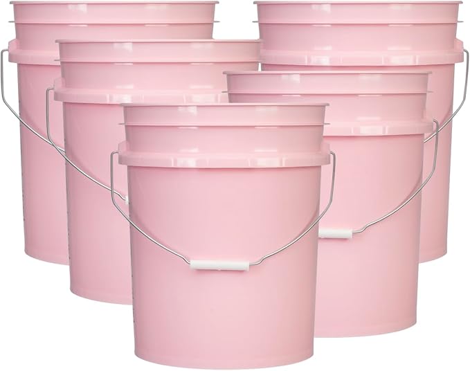 House Naturals 5 Gallon Premium HPDE Plastic Bucket - Made in USA Food Grade Storage Container, BPA Free All Purpose Pail (5, Pink)