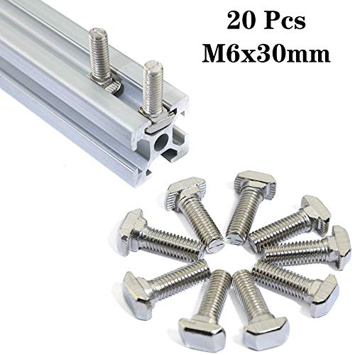 20 Pcs M6 x 30mm Thread T Slot Drop-in Bolt T-Bolt Hammer Head Bolt T Screw Stud for 3030 Series Standard 8mm T-Slot Aluminum Extrusion Profile (3030 Series) - size: 30-M6x30mm