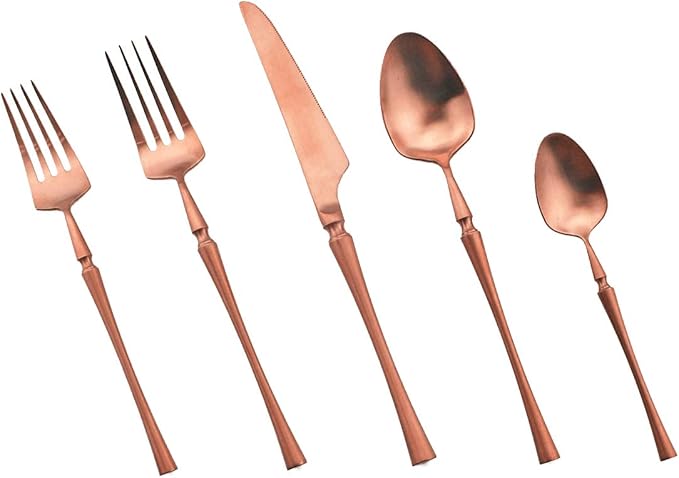 Gugrida Unique Flatware Set - 5 Piece Iridescent Silverware Sets | 18/10 Stainless Steel Reusable Cutlery Set | Luxury Rose Gold Utensils Service For 1 with Dessert Fork, Knife, Spoon, Dinner Fork