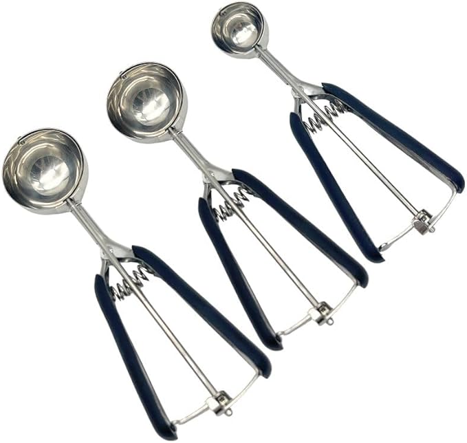 Cookie Scoop Set, 3Pcs Ice Cream Scoop Set, Small/1 Tbsp, Medium/2 Tbsp, Large/3 Tbsp, Stainless Steel Cookie Dough Scoop with Non-Slip Grip,for Melon Balls waffle Muffins