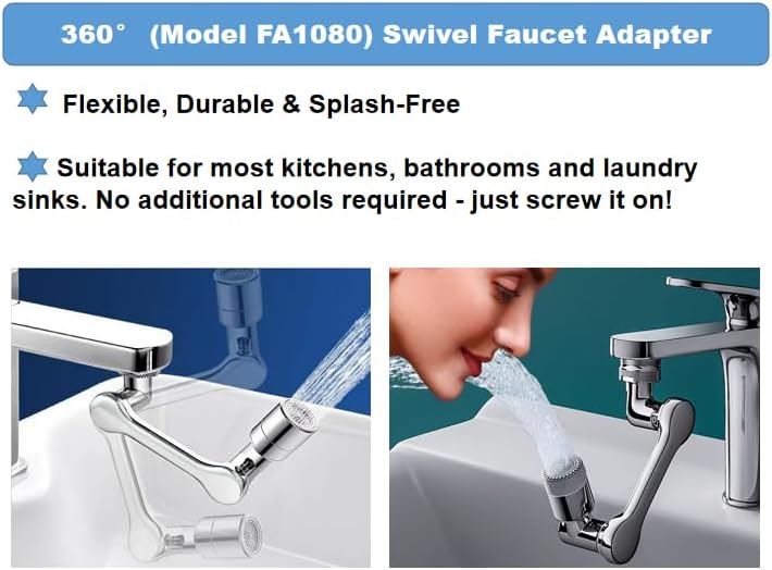 1080° Rotary Faucet Extender, Brass Sink Faucet Aerator Extension, Universal Rotary Multifunctional Robotic Arm Bathroom Faucet Extender, Adjustable, Suitable for Kitchen and Bathroom Faucets