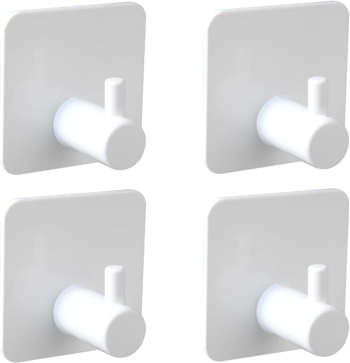 Aluminum Wall Hooks, No Drill Damage-Free Adhesive Hook, Product for Hanging Heavy Duty for Bathroom Kitchen Home (Single Square White Hook, 4)