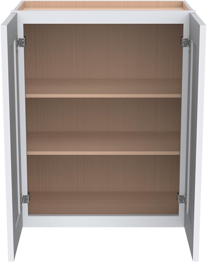 Wall-Mounted Cabinet – Solid Wood Shaker Style Medicine Cabinet with Adjustable Shelves & Soft-Close Doors for Bathroom, Kitchen, and Office Storage (White, 24" W x 12" D x 42" H)