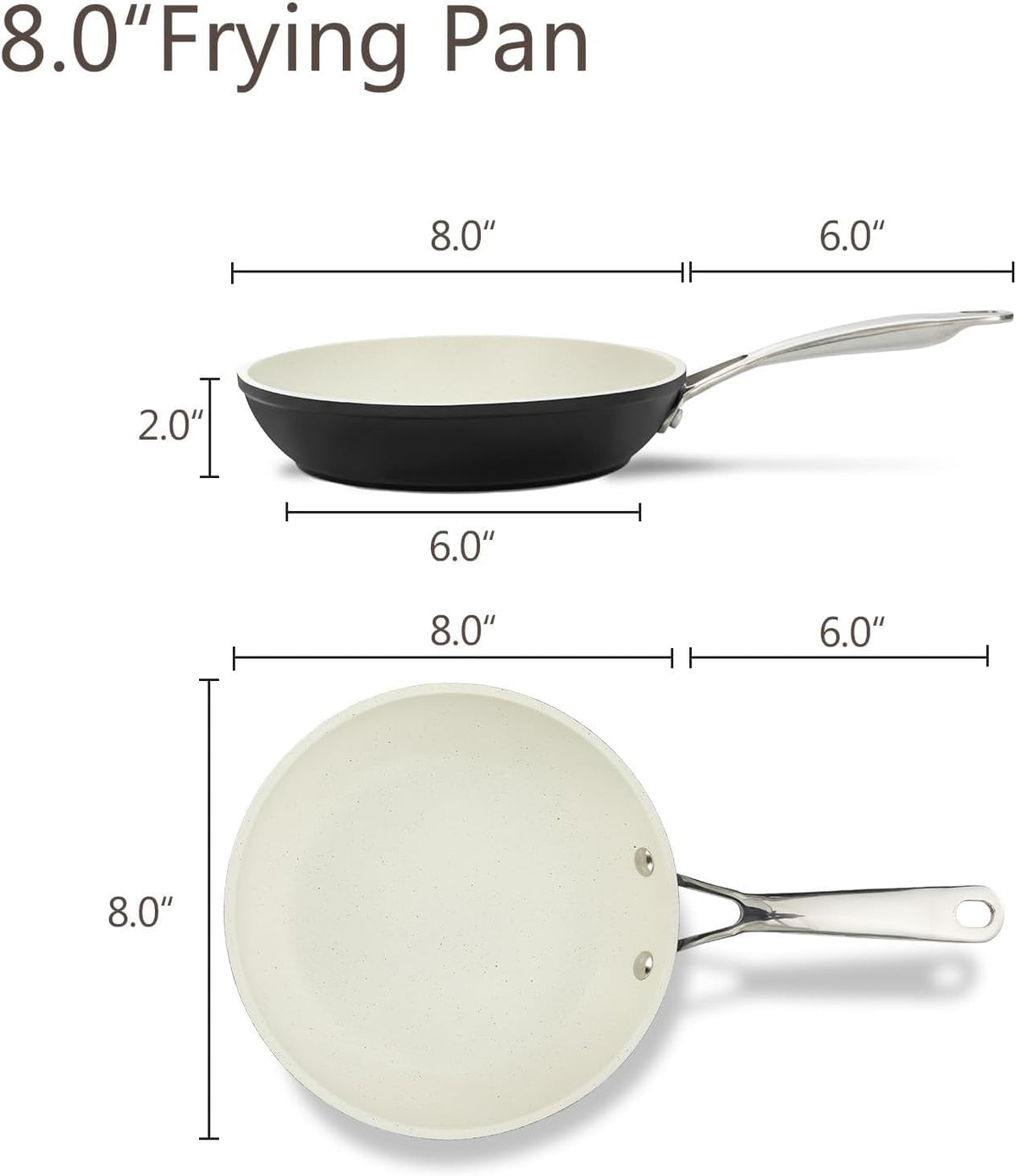 UCC LIFE Nonstick Frying Pan Skillet, Granite Coating Pan, Healthy Stone Cookware Chef's Pan, PFOA Free Compatible with All kitchen Stovetops (8 Inch White)