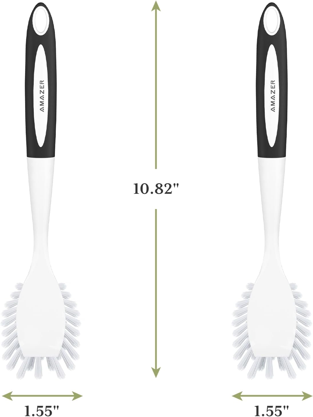 Amazer Dish Brush with Handle, 2 Pack Kitchen Scrub Brushes for Cleaning, Dish Scrubber with Stiff Bristles for Sink, Pots, Pans