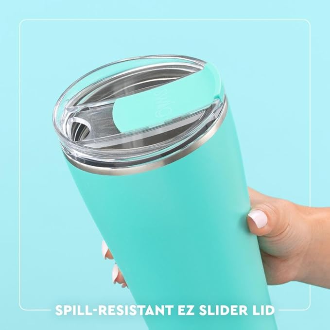 Swig Life 32oz Insulated Tumbler, Travel Coffee Tumbler with Lid, Cup Holder Friendly Travel Coffee Mug, Stainless Steel, 32 oz, Reusable Insulated Mug with Lid (Glacier Stripe)