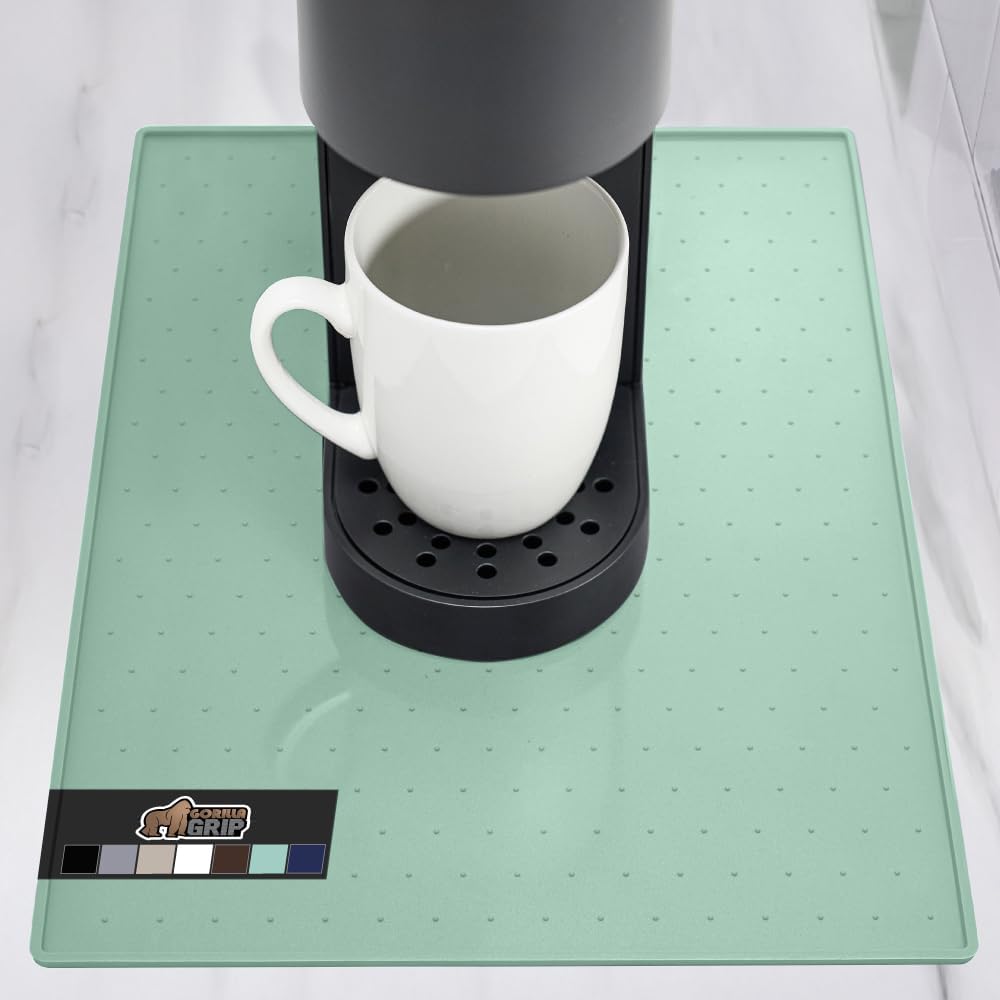 GORILLA GRIP Silicone Coffee Mat, Espresso Drink Bar Station Accessories, Waterproof Heat-Resistant Dish Drying Mats, Stay in Place on Kitchen Counter, Home Kitchen Decor Essentials, 10x14, Mint