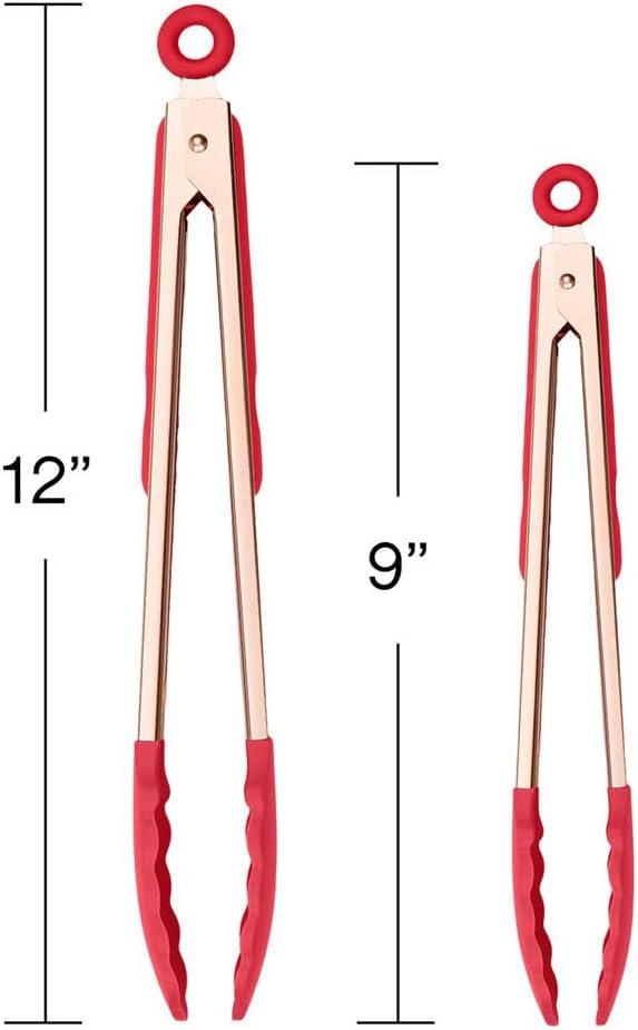 COOK WITH COLOR Stainless Steel Silicone Tipped Kitchen & BBQ Tongs Set, 2 Pc Tongs, Red