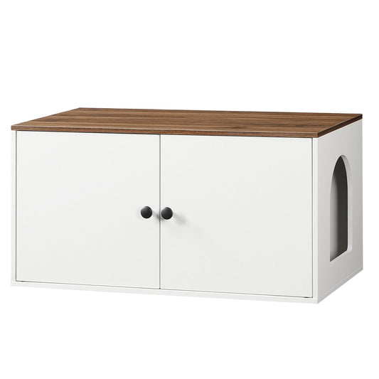 HOOBRO Cat Litter Box Enclosure, Hidden Litter Box Furniture with Side Entry, Litter Box Cabinet, Indoor Cat House, End Side Table, 31.5" L x 17.7" W x 16.3H, for Bathroom, White and Walnut WH40MW01