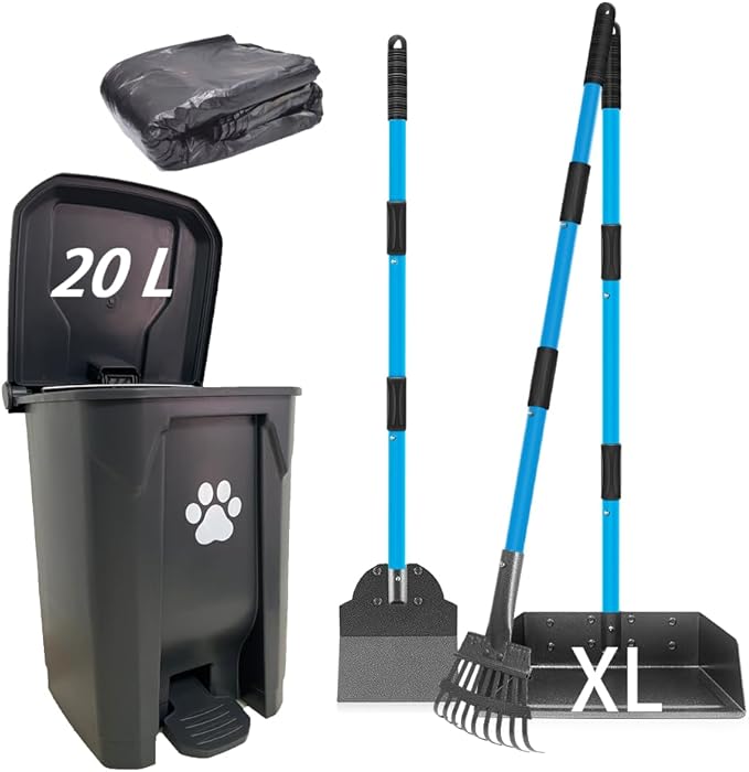 Dog Poop Trash Can for Outdoors with Extra Large Pooper Scooper & 50 Waste Bags - 20L/5 Gallon Large Dog Poop Trash Can Outside with Lid and Removable Inner Bucket Waterproof Odor Control for Backyard