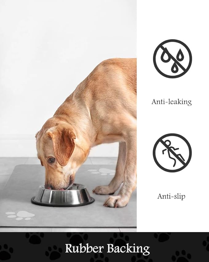 Pet Feeding Mat-Absorbent Dog Mat for Food and Water Bowl-No Stains Quick Dry Dog Water Dispenser Mat（LIGHTGREY,17"x34"