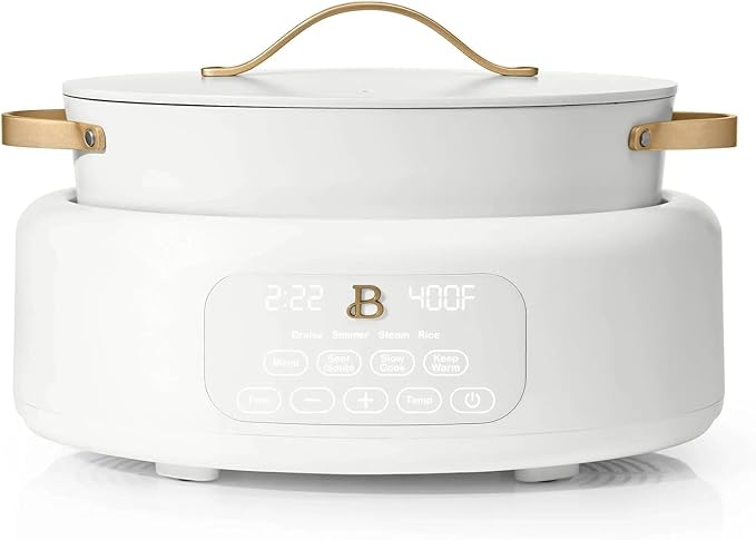 Beautiful 10-in-1, 6-Qt Electric Multi-Cooker | Programmable Touch Display | 7 Presets up to 400 °F | Sear Slow-Cook Steam Rice Warm | Oven-Safe Pot & Lid (White)