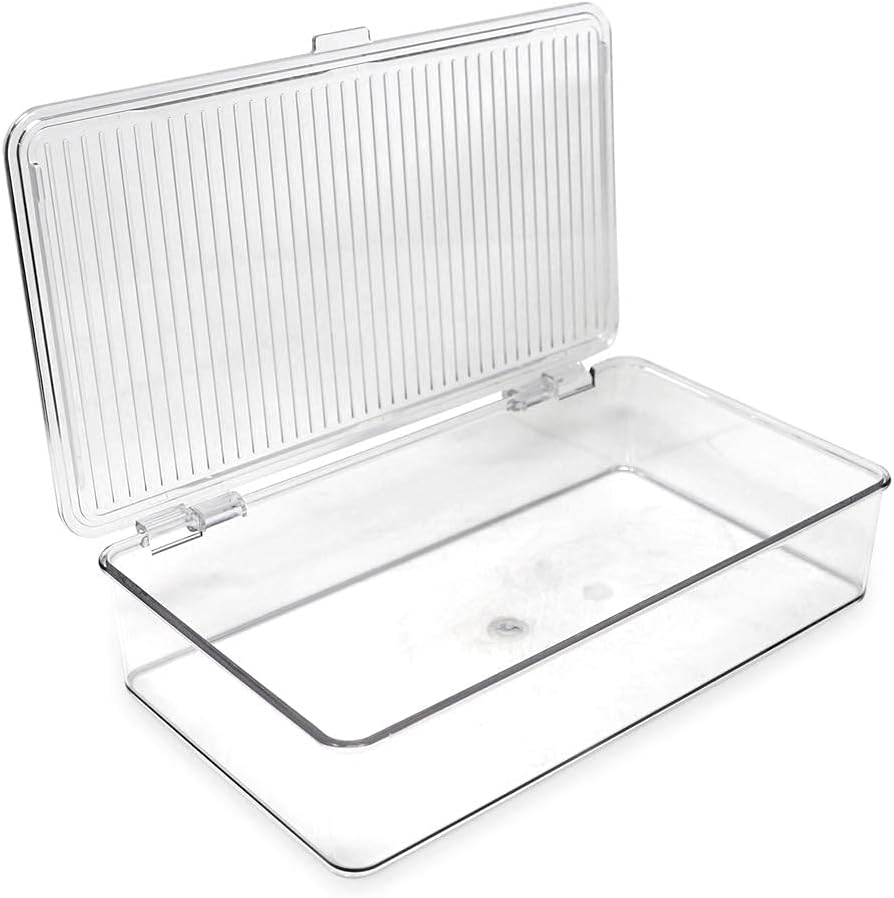 Isaac Jacobs Small Stackable Organizer Bin (10.75” x 6.5” x 2.4”) w Hinged Lid Clear Storage Box Home Office School Fridge Bathroom Kitchen Pantry Container BPAFree Food Safe (Small Clear)