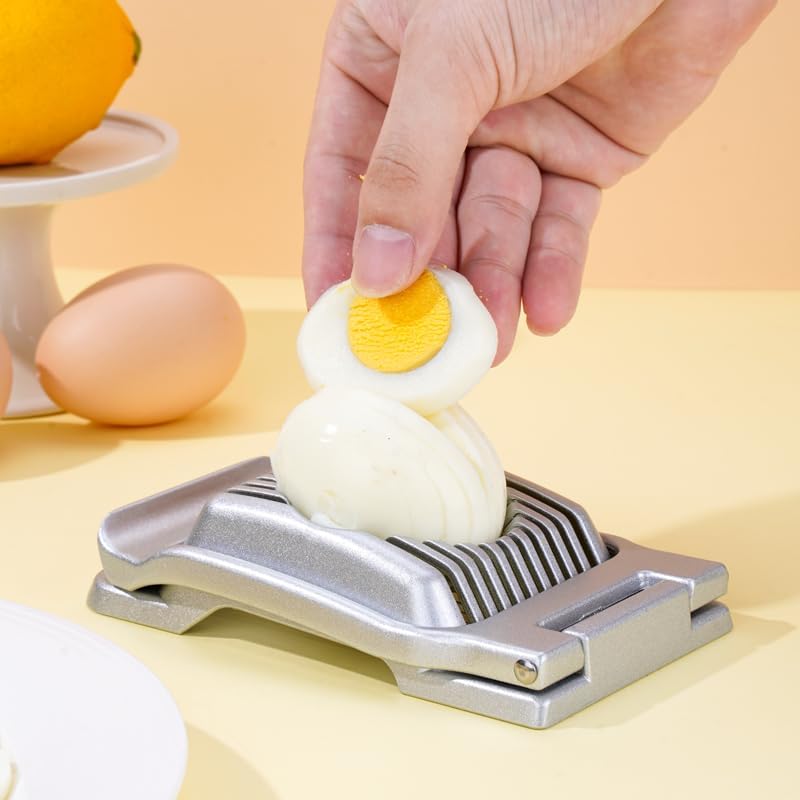 Egg Slicer for Hard Boiled Eggs, Heavy Duty Metal Stainless Steel Aluminum Alloy Egg Cutter for Egg Strawberry Mushroom Hot Dog Soft Fruit Kitchen Tool (Gold)