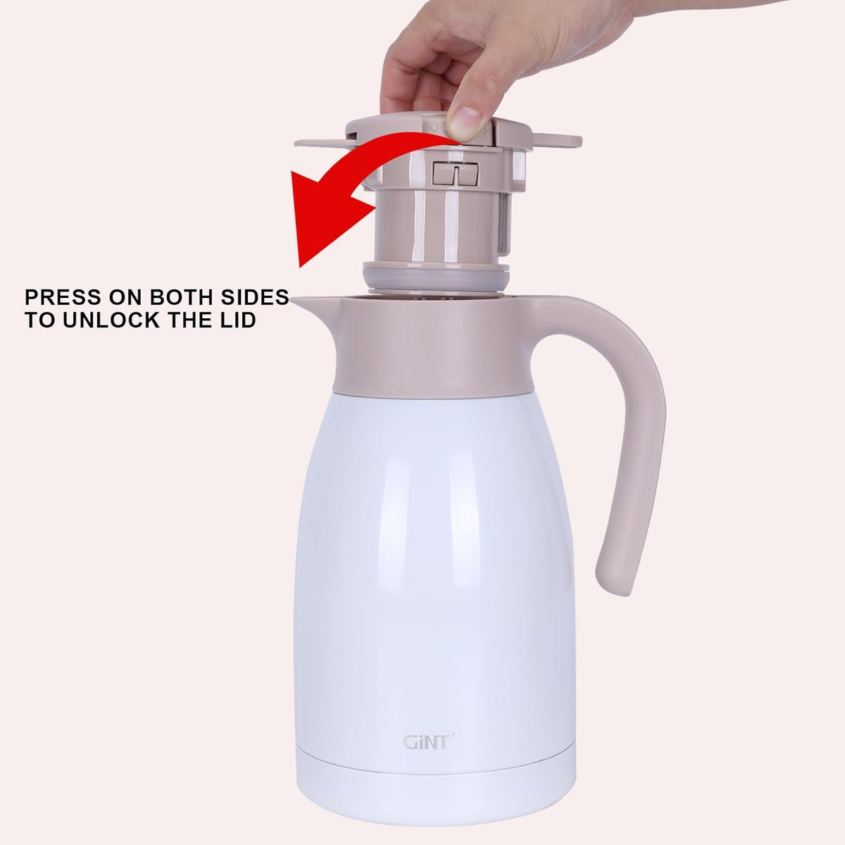 GiNT 50.7 Ounces Stainless Steel Thermal Coffee Carafe with Lid/Double Walled Vacuum Thermal Carafe / 12 Hour Heat Retention (White, 1.5L)