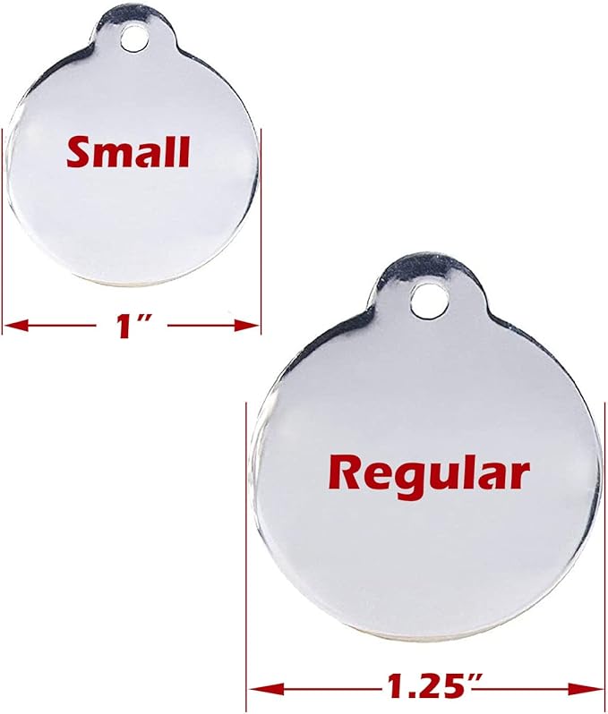 Personalized Dog Tag with 5 Lines of Custom Deep Engraved Durable Stainless Steel Pet ID Name Tag Designer Regular Size Round
