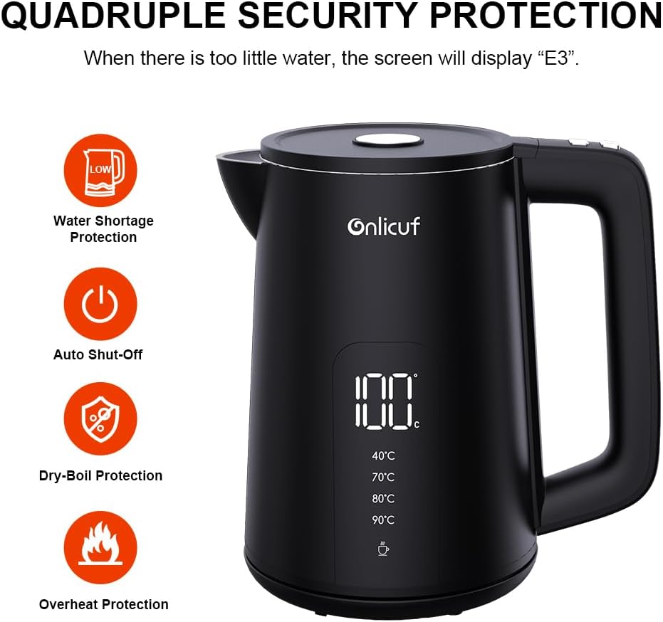 Electric Water Kettle,1.7L Double Wall Electric Tea Kettle with Temperature Control, Stainless Steel Water Boiler Heater, Digital Screen Teapot, Cordless, BPA-Free, Black