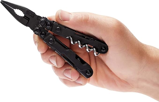 SOG PowerLitre Mini Utility Multi-Tool w/ 19 Lightweight Tools, Compact 5 Inch Long Utility Tool with Knife, Screwdriver, Hex Bit Holder, Black